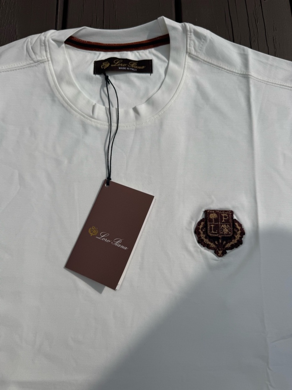 Loro Piana White Short-Sleeve Crewneck T-Shirt with Embroidered Chest Crest